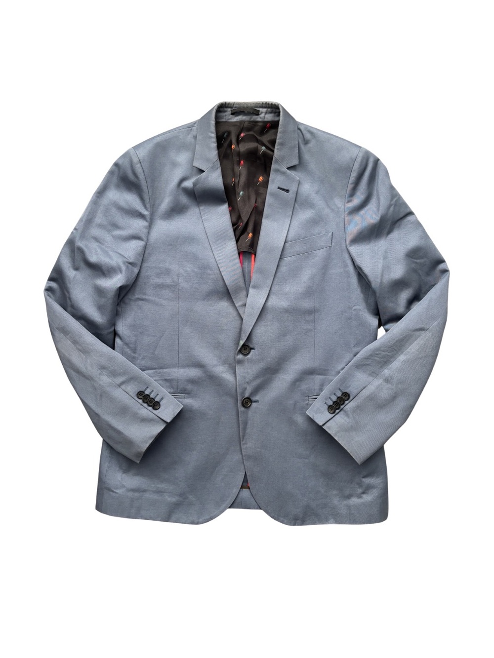 Paul Smith Grey Blue Linen Blend Single-Breasted Suit Jacket